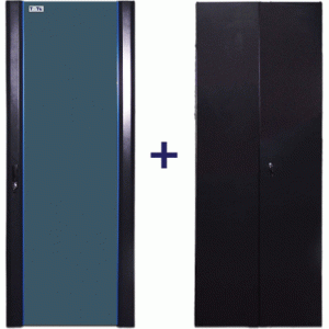 Комплект дверей 42U, 600 мм, черный, передняя - стекло, задняя - распашная металл