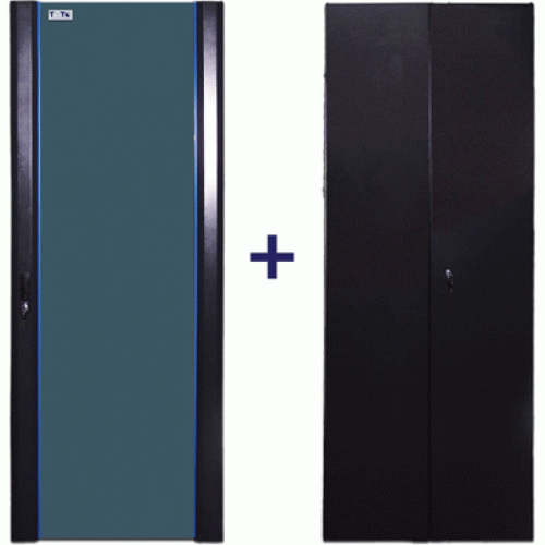 Комплект дверей 42U, 600 мм, черный, передняя - стекло, задняя - распашная металл TWT-CBB-DR42-6x-S-G1