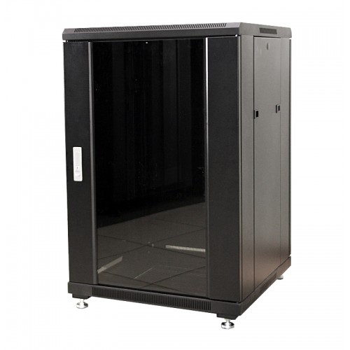 Шкаф напольный 19" 22U 600x600 серверный MDX-R-22U60-60-GS-BK, передняя дверь со стеклом, задняя сплошная металл, ножки, черный MDX-R-22U60-60-GS-BK