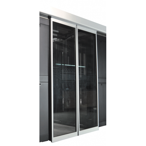 Полуавтоматическая развижная дверь коридора 1200 мм для шкафов LANMASTER DCS 42U, стекло, без замка LAN-DC-SDRM-42Ux12