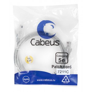 Cabeus PC-UTP-RJ45-Cat.5e-1m Патч-корд U/UTP, категория 5е, 2xRJ45/8p8c, неэкранированный, серый,PVC