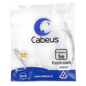 Cabeus PC-FTP-RJ45-Cat.5e-0.3m-LSZH Патч-корд F/UTP, категория 5е, 2xRJ45/8p8c, экранированный,серый