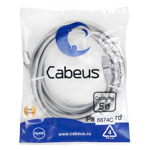 Cabeus PC-FTP-RJ45-Cat.5e-5m-LSZH Патч-корд F/UTP, категория 5е, 2xRJ45/8p8c, экранированный, серый, LSZH, 5м PC-FTP-RJ45-Cat.5e-5m-LSZH
