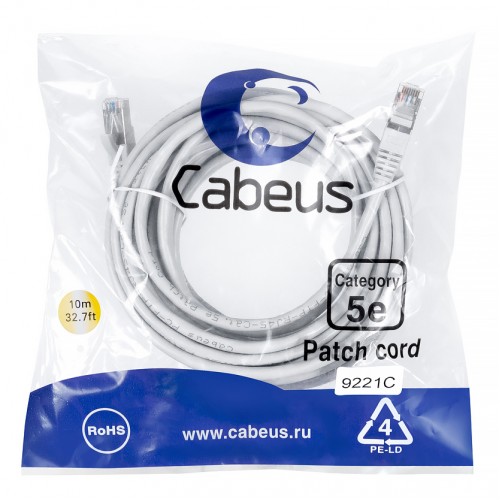 Cabeus PC-FTP-RJ45-Cat.5e-20m Патч-корд F/UTP, категория 5е, 2xRJ45/8p8c, экранированный, серый, PVC, 20м PC-FTP-RJ45-Cat.5e-20m