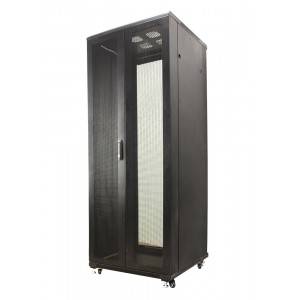 Шкаф серверный MDX 42U 800x1000, передняя и задняя дверь распашные перфорированные, ножки, черный