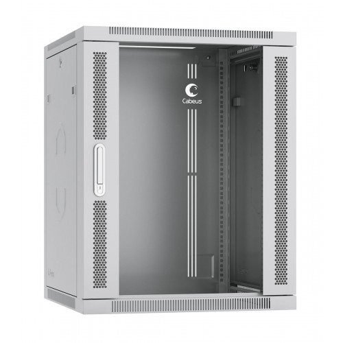 Шкаф 19" 15U 600x600 Cabeus телекоммуникационный настенный, дверь стекло, серый, разборный SH-05F-15U60/60