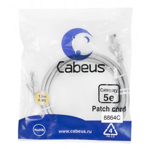 Cabeus PC-UTP-RJ45-Cat.5e-1.5m-LSZH Патч-корд U/UTP, категория 5е, 2xRJ45/8p8c, неэкранированный