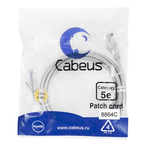 Cabeus PC-UTP-RJ45-Cat.5e-1.5m-LSZH Патч-корд U/UTP, категория 5е, 2xRJ45/8p8c, неэкранированный, серый, LSZH, 1.5м PC-UTP-RJ45-Cat.5e-1.5m-LSZH