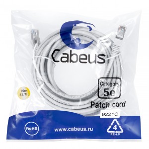 Cabeus PC-FTP-RJ45-Cat.5e-10m-LSZH Патч-корд F/UTP, категория 5е, 2xRJ45/8p8c, экранированный, серый