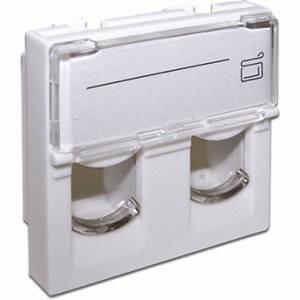 Вставка 45x45 на 2 модуля, со шторкой и увеличенным окном маркировки, белая