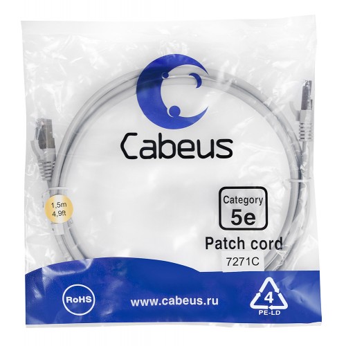 Cabeus PC-FTP-RJ45-Cat.5e-1.5m Патч-корд F/UTP, категория 5е, 2xRJ45/8p8c, экранированный, серый, PVC, 1.5м PC-FTP-RJ45-Cat.5e-1.5m
