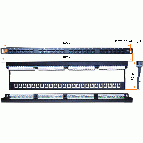 Патч-панель 19 " LANMASTER компактная 24 порта, UTP, кат.6, 0.5U LAN-PPC24U6