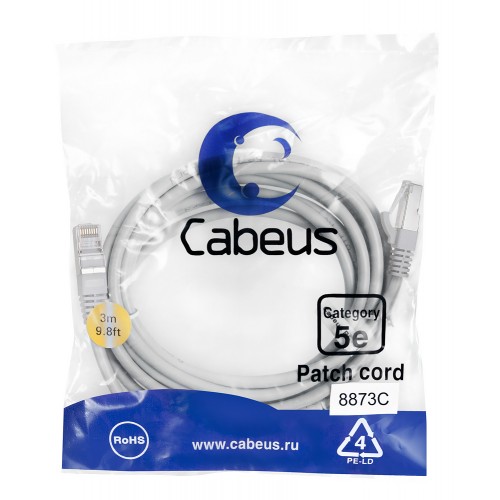 Cabeus PC-FTP-RJ45-Cat.5e-3m-LSZH Патч-корд F/UTP, категория 5е, 2xRJ45/8p8c, экранированный, серый, LSZH, 3м PC-FTP-RJ45-Cat.5e-3m-LSZH