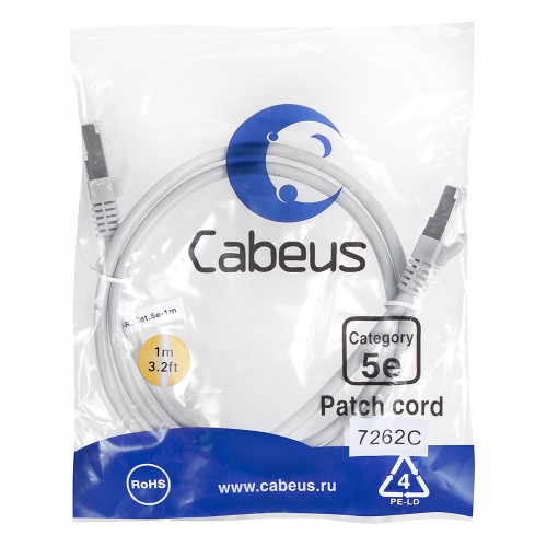 Cabeus PC-FTP-RJ45-Cat.5e-1m Патч-корд F/UTP, категория 5е, 2xRJ45/8p8c, экранированный, серый, PVC, 1м PC-FTP-RJ45-Cat.5e-1m